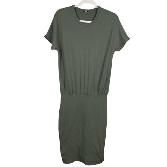 Revolve Monrow  Olive Green Short Sleeve Stretchy Shirred Mini Dress Size XS - Picture 1 of 7